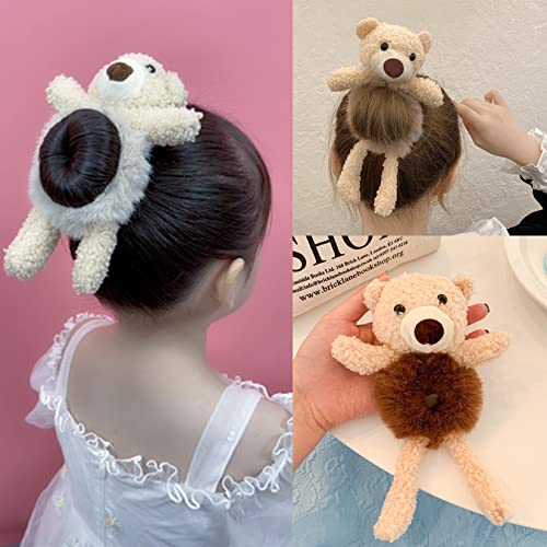 6 PCS Cute Furry Bear Hair Tie Plush Bear Scrunchies Cartoon Hair Head Rope E...
