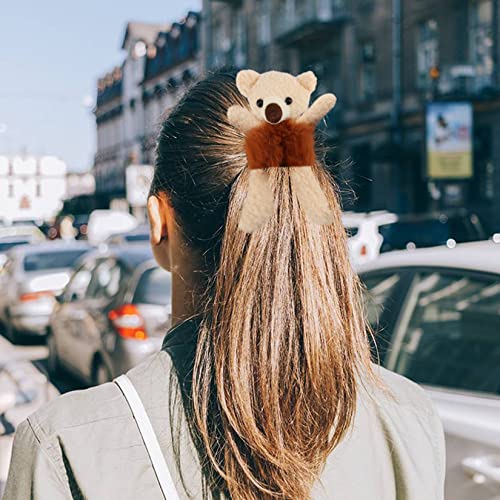 6 PCS Cute Furry Bear Hair Tie Plush Bear Scrunchies Cartoon Hair Head Rope E...
