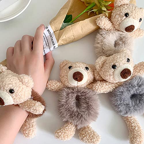 6 PCS Cute Furry Bear Hair Tie Plush Bear Scrunchies Cartoon Hair Head Rope E...