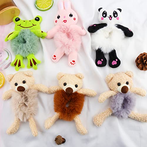 6 PCS Cute Furry Bear Hair Tie Plush Bear Scrunchies Cartoon Hair Head Rope E...
