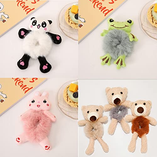 6 PCS Cute Furry Bear Hair Tie Plush Bear Scrunchies Cartoon Hair Head Rope E...