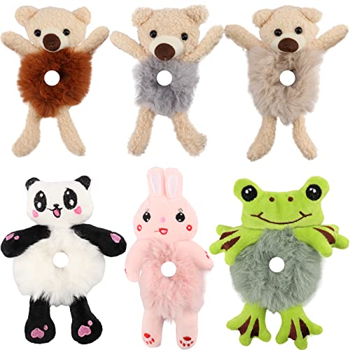 6 PCS Cute Furry Bear Hair Tie Plush Bear Scrunchies Cartoon Hair Head Rope E...