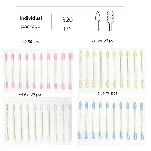 Pure Cotton Swabs, 320 Pieces Colorful Double Head Pointed&Spiral Cotton Bubs...