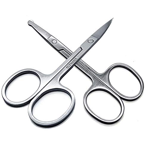 Eyebrow and Nose hair scissors, Curved and Rounded Facial Hair Scissors - Nos...
