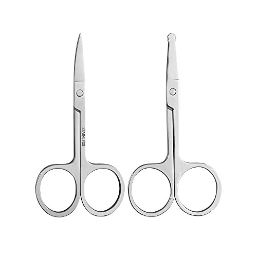 Eyebrow and Nose hair scissors, Curved and Rounded Facial Hair Scissors - Nos...