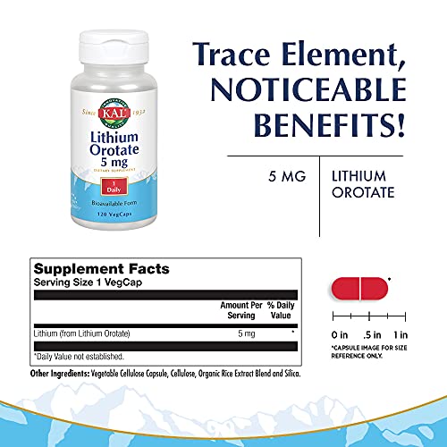 KAL Lithium Orotate 5 milligrams | Low Serving Of Chelated Lithium Orotate Fo...