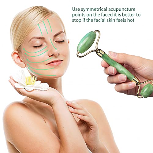 Gua Sha Facial Tool Set For Spa Acupuncture,Natural Jade Roller Stone For The...