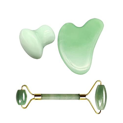 Gua Sha Facial Tool Set For Spa Acupuncture,Natural Jade Roller Stone For The...