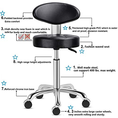 Kaleurrier Rolling Stool Salon Chair with Smooth-Rolling Wheels 360-degree Sw...