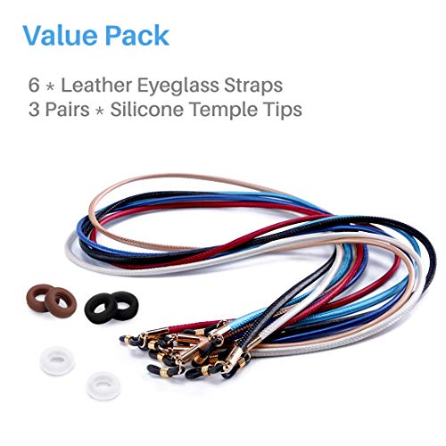 Kalevel 6pcs Eyeglass Strap String Holder Sunglasses Leather Cord Eyewear Ret...