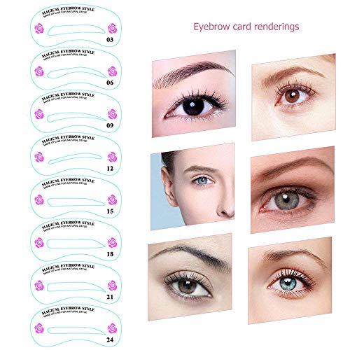 24 PCS Eyebrow Shaping Stencils, Kalolary Eyebrow Grooming Stencil Kit Shapin...