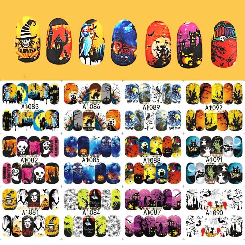 48 Sheets Halloween Nail Art Stickers Decals, Kalolary Halloween Water Transf...