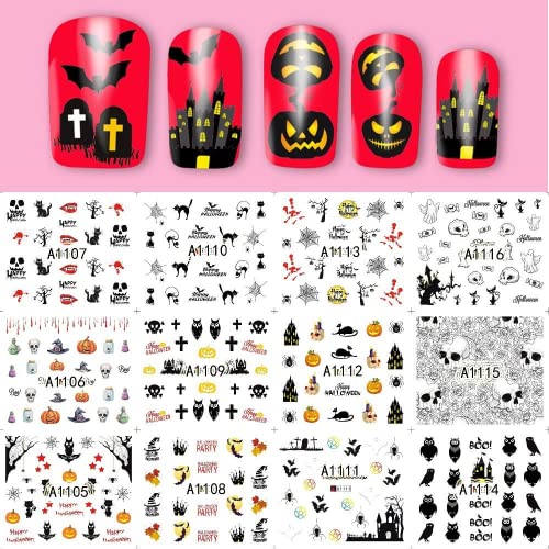 48 Sheets Halloween Nail Art Stickers Decals, Kalolary Halloween Water Transf...