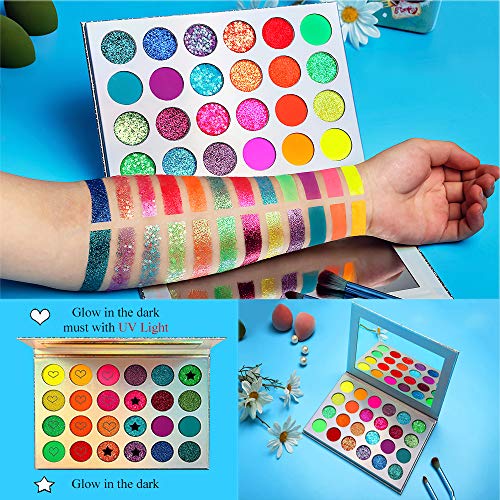 Glow in the Dark Makeup, Kalolary Neon Eyeshadow Glow Palette UV Glow Blackli...