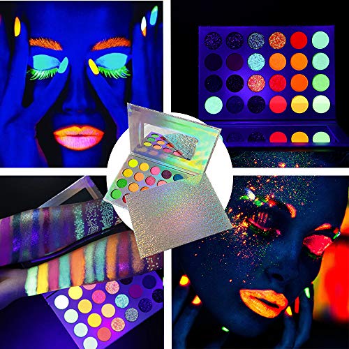 Glow in the Dark Makeup, Kalolary Neon Eyeshadow Glow Palette UV Glow Blackli...