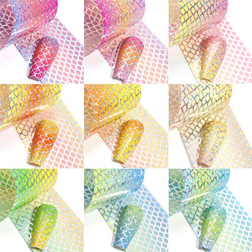 Kalolary 10 Sheets Mermaid Nail Foil Transfer Stickers, Holographic Gradient ...