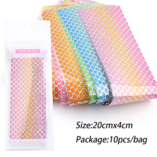 Kalolary 10 Sheets Mermaid Nail Foil Transfer Stickers, Holographic Gradient ...