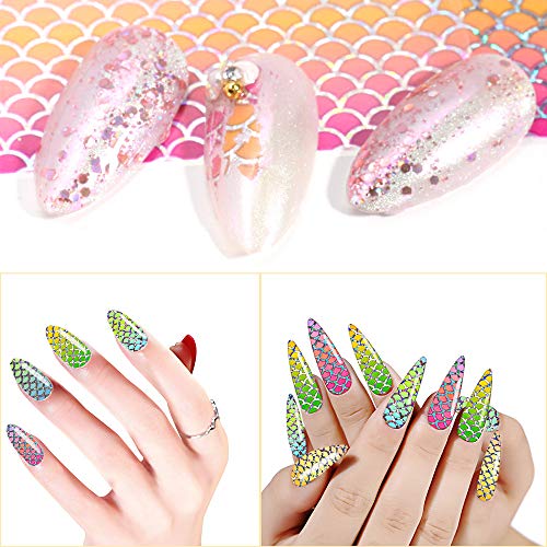 Kalolary 10 Sheets Mermaid Nail Foil Transfer Stickers, Holographic Gradient ...