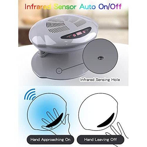 Kalolary Air Nail Dryer, 400W Air Nail Fan Blow Dryer for Nail Polish Intelli...