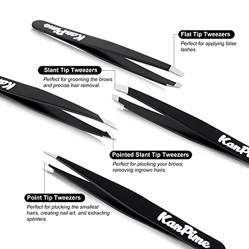 Tweezers Set - KanPime Professional Stainless Steel Tweezers with Storage Cas...
