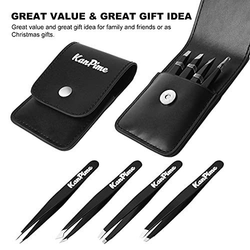 Tweezers Set - KanPime Professional Stainless Steel Tweezers with Storage Cas...