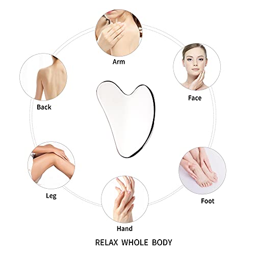 Gua Sha Stainless Steel Facial Massage Acupuncture Tool Kit with Face, Neck a...
