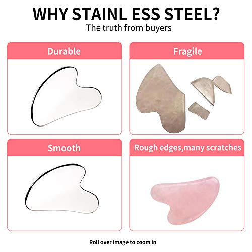 Gua Sha Stainless Steel Facial Massage Acupuncture Tool Kit with Face, Neck a...