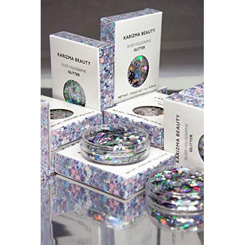 KARIZMA Holographic Silver Body Glitter. 10g Chunky Face Glitter, Hair Glitte...