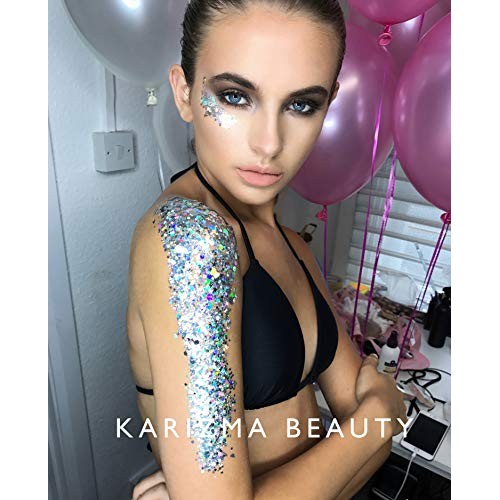 KARIZMA Holographic Silver Body Glitter. 10g Chunky Face Glitter, Hair Glitte...