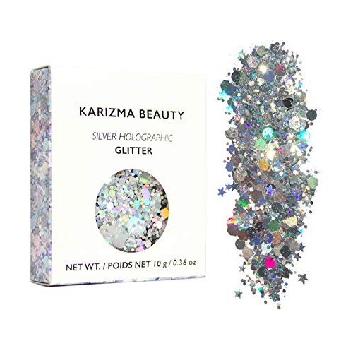 KARIZMA Holographic Silver Body Glitter. 10g Chunky Face Glitter, Hair Glitte...