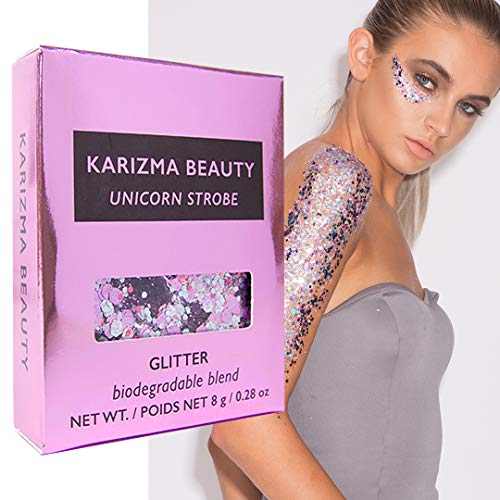 Unicorn Strobe Biodegradable Chunky Glitter // Karizma Beauty Silver Bio Glit...