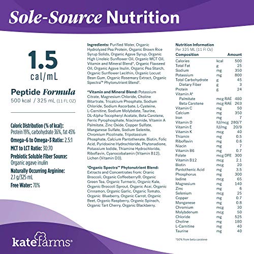Kate Farms Adult Peptide 1.5 Sole-Source Nutrition Formula, Organic Enzymatic...