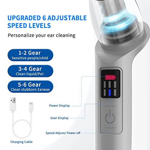 Ear Wax Vacuum, 6 Gear Strong Suction KDO Ear Vacuum Wax Remover Gear Indicat...