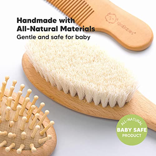 Baby Hair Brush and Comb Set for Newborn - Natural Wooden Hairbrush with Soft...
