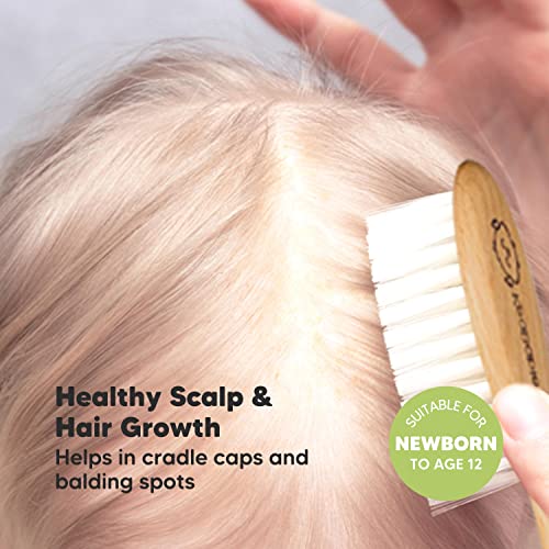 Baby Hair Brush and Comb Set for Newborn - Natural Wooden Hairbrush with Soft...