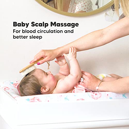 Baby Hair Brush and Comb Set for Newborn - Natural Wooden Hairbrush with Soft...