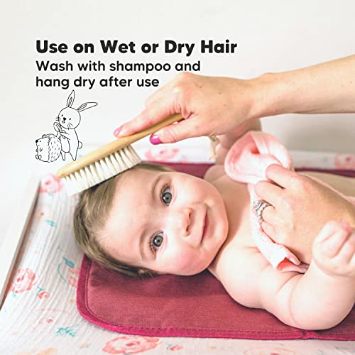 Baby Hair Brush and Comb Set for Newborn - Natural Wooden Hairbrush with Soft...