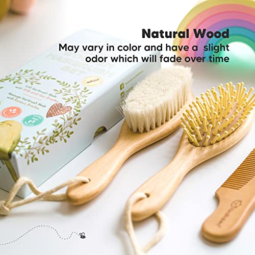 Baby Hair Brush and Comb Set for Newborn - Natural Wooden Hairbrush with Soft...