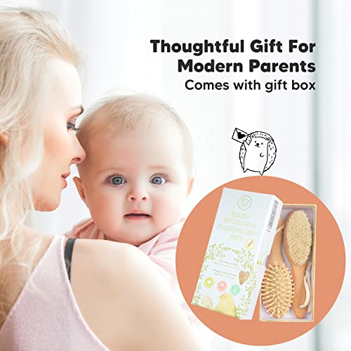 Baby Hair Brush and Comb Set for Newborn - Natural Wooden Hairbrush with Soft...
