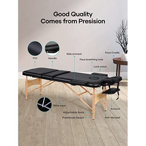 Massage Table Portable Folding Massage Bed 3 Section Professional Salon SPA R...