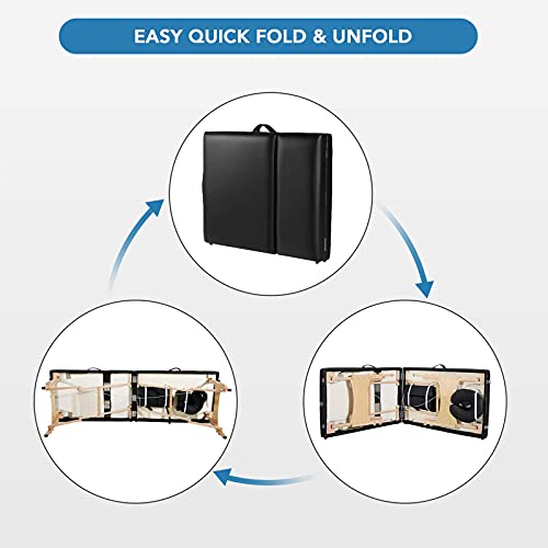 Massage Table Spa Bed Portable 3 Sections Wooden Legs with Face Hole Carrying...