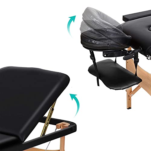 Portable Massage Table Professional Adjustable Folding Bed with 3 Sections Wo...