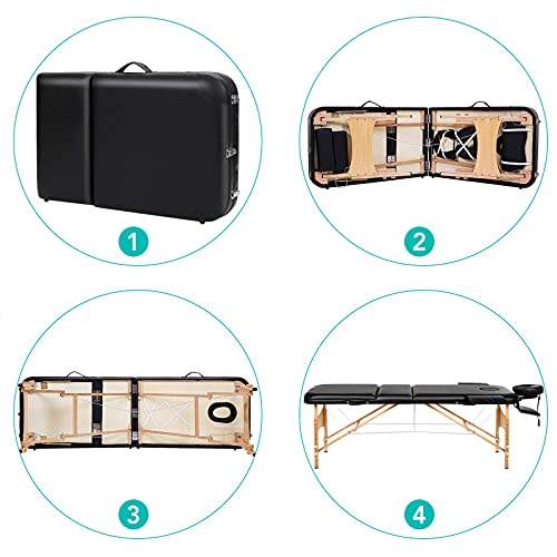 Portable Massage Table Professional Adjustable Folding Bed with 3 Sections Wo...