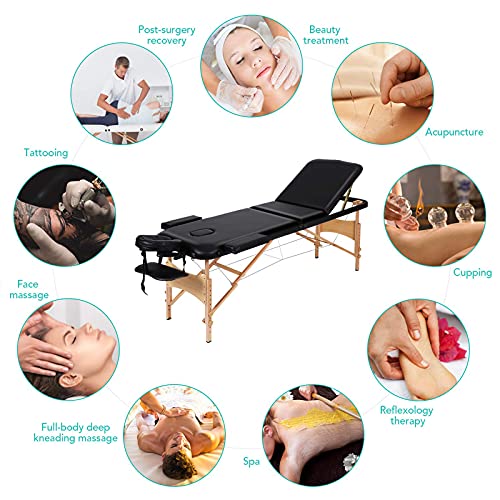 Portable Massage Table Professional Adjustable Folding Bed with 3 Sections Wo...