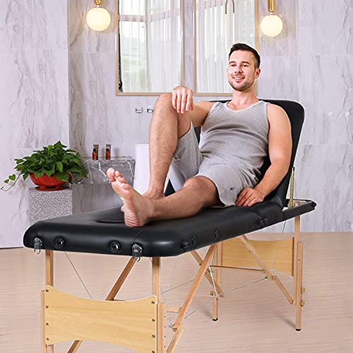 Portable Massage Table Professional Adjustable Folding Bed with 3 Sections Wo...