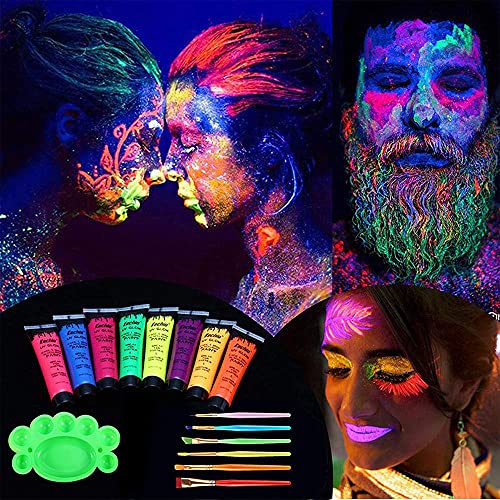 Halloween UV Glow Blacklight Face and Body Paint -8 Color 1OZ - Day or Night ...