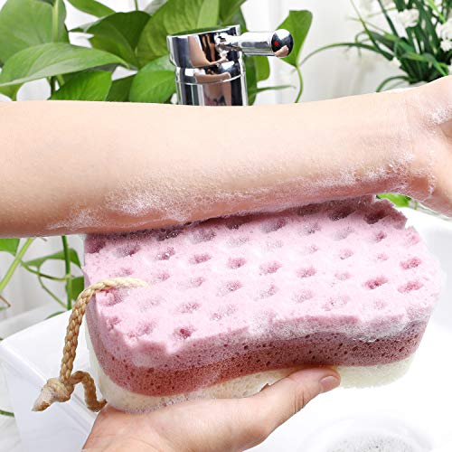 KECUCO 3 Pcs Bath Sponge for Women, Men, Kids, Sponge Loofah Body Scrubber Sh...