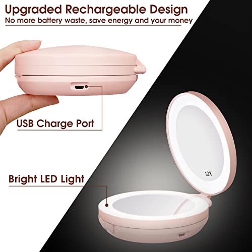 KEDSUM Upgraded Rechargeable LED Lighted Travel Magnifying Mirror, 1X/10X Mag...
