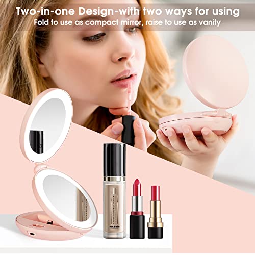 KEDSUM Upgraded Rechargeable LED Lighted Travel Magnifying Mirror, 1X/10X Mag...
