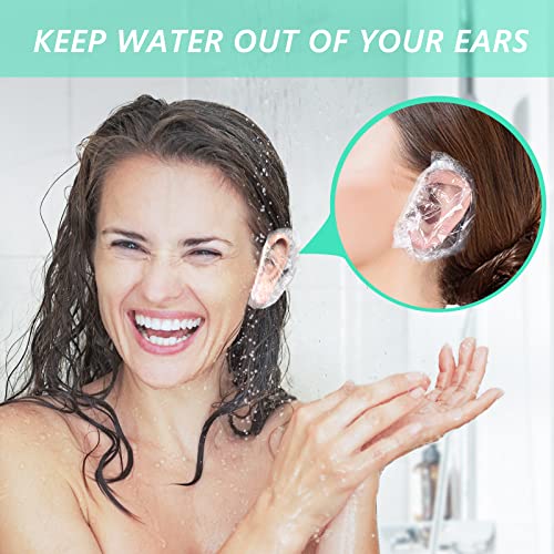 Keeygo 120 Pack Disposable Ear Covers For Shower, Waterproof Plastic Ear Show...